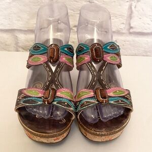 Spring Step 7.5-8 (38) Bonita Cork Women’s Wedge Sandals Comfort Shoes Brown